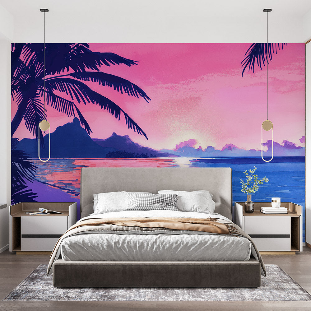  papier peint palmier et bord de mer style peinture