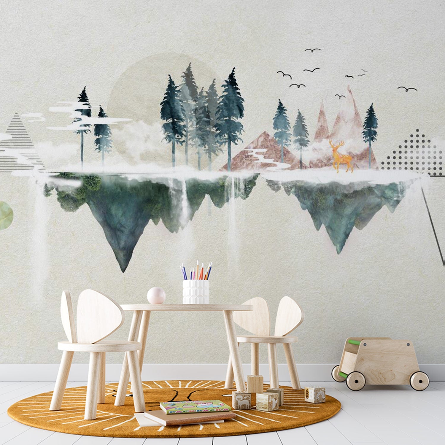 papier peint forêt en ligne avec animaux de la forêt