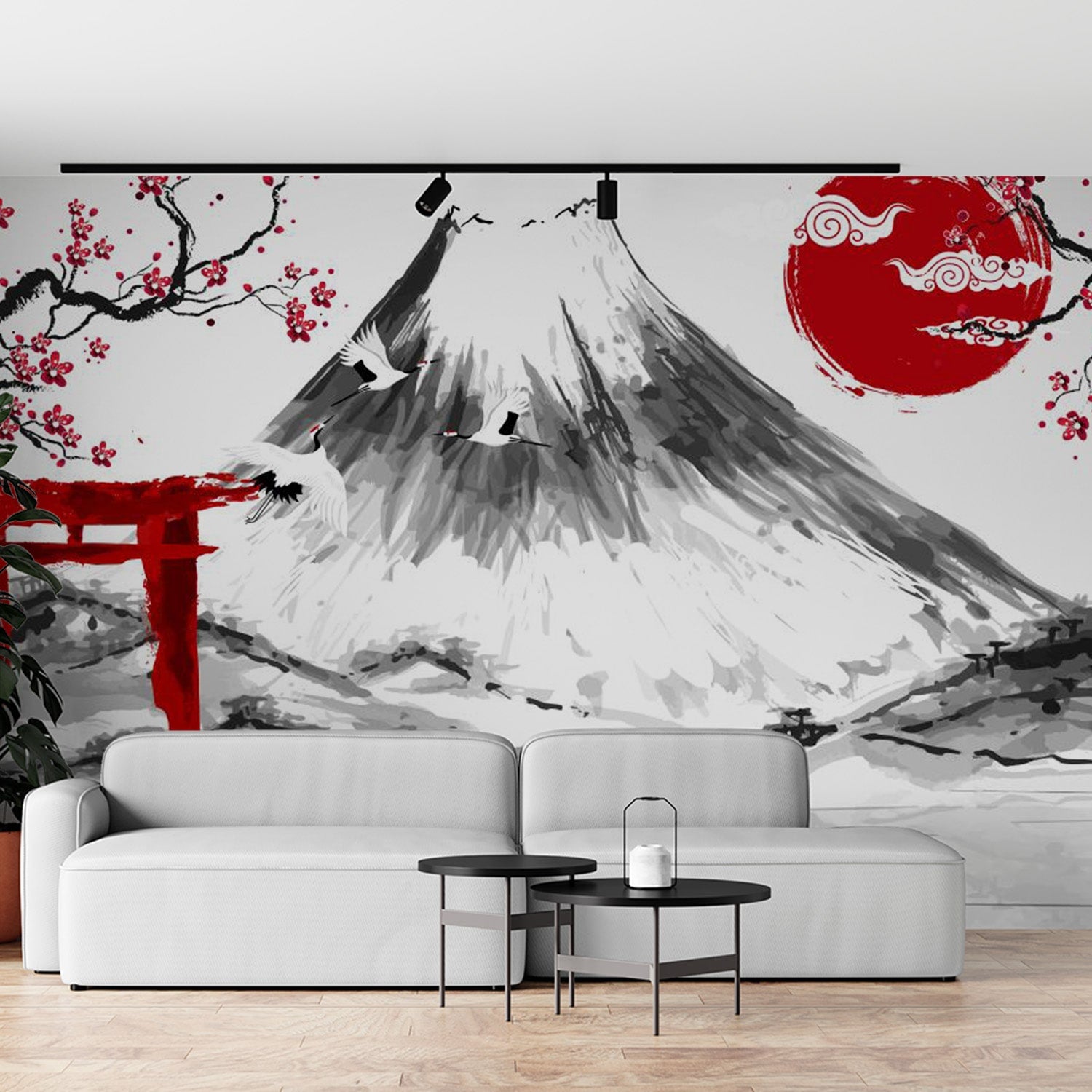 papier peint cerisier japonais et mont fuji