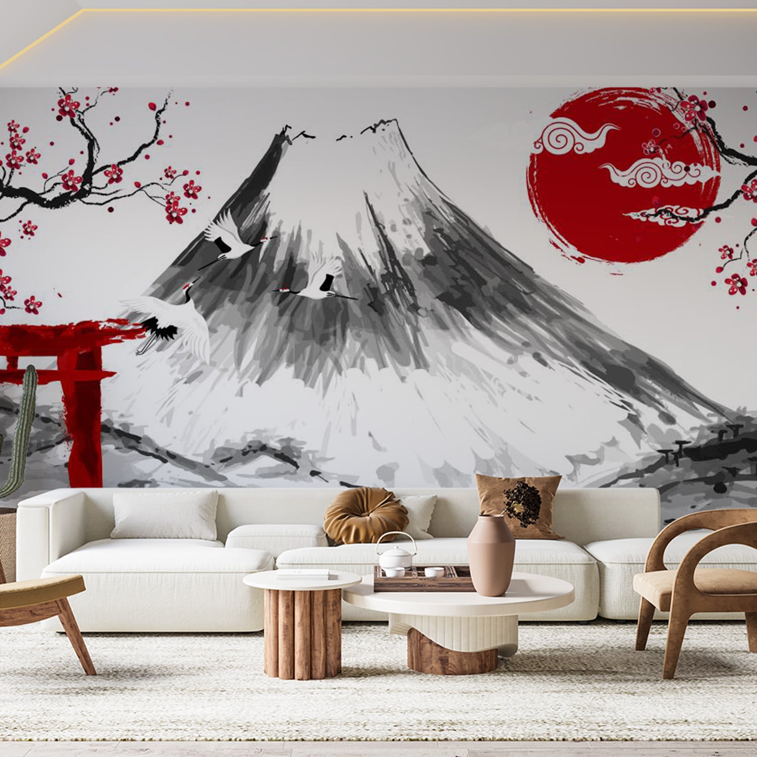 papier peint typique du japon avec mont fuji et cerisier japonais