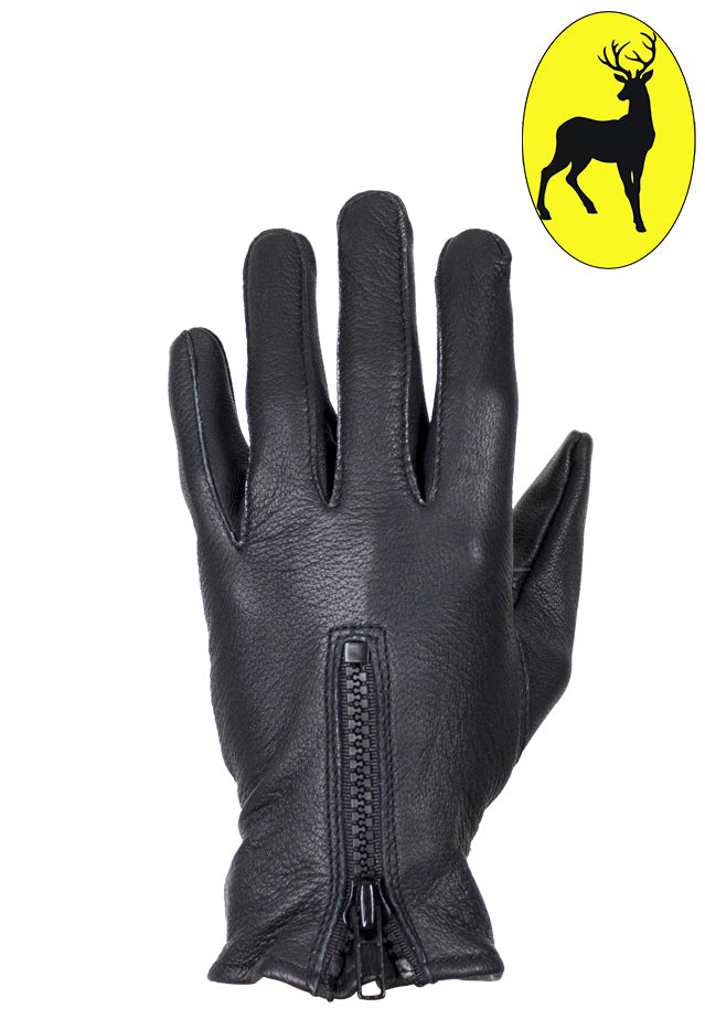 Deer Skin Leather Gloves W/ Zipper - Black – Leather Super Center