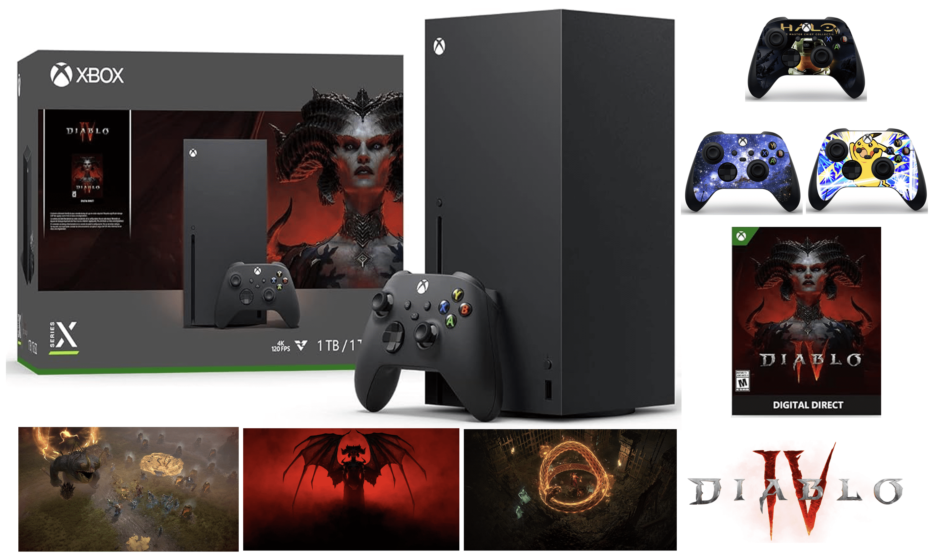 2023 Newest Microsoft Xbox Series X 1TB SSD Gaming Console, Diablo IV Holiday Bundle, 16GB GDDR6 RAM, 8X Cores Zen 2 CPU, 4K UHD Blu-Ray, 8K HDR + One Controller + 3pcs Controller Skins