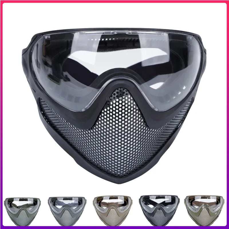 Tactical Full Face Mask Paintball Airsoft Cs Shooting Steel Mesh Breathable Protective Head Helmet Wearing Masks Hunting Gear