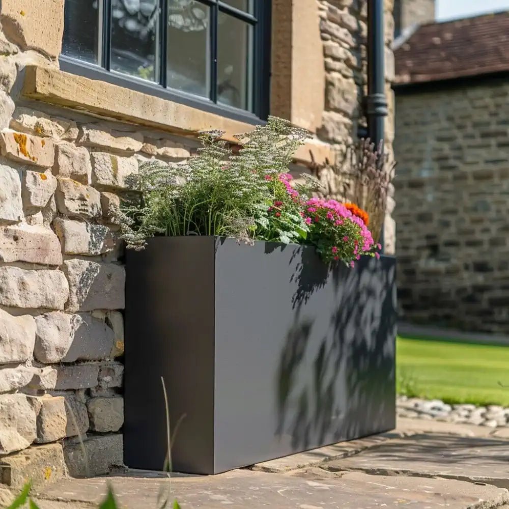 80cm Long Zinc Galvanised Matte Grey 60cm Tall Trough Planter