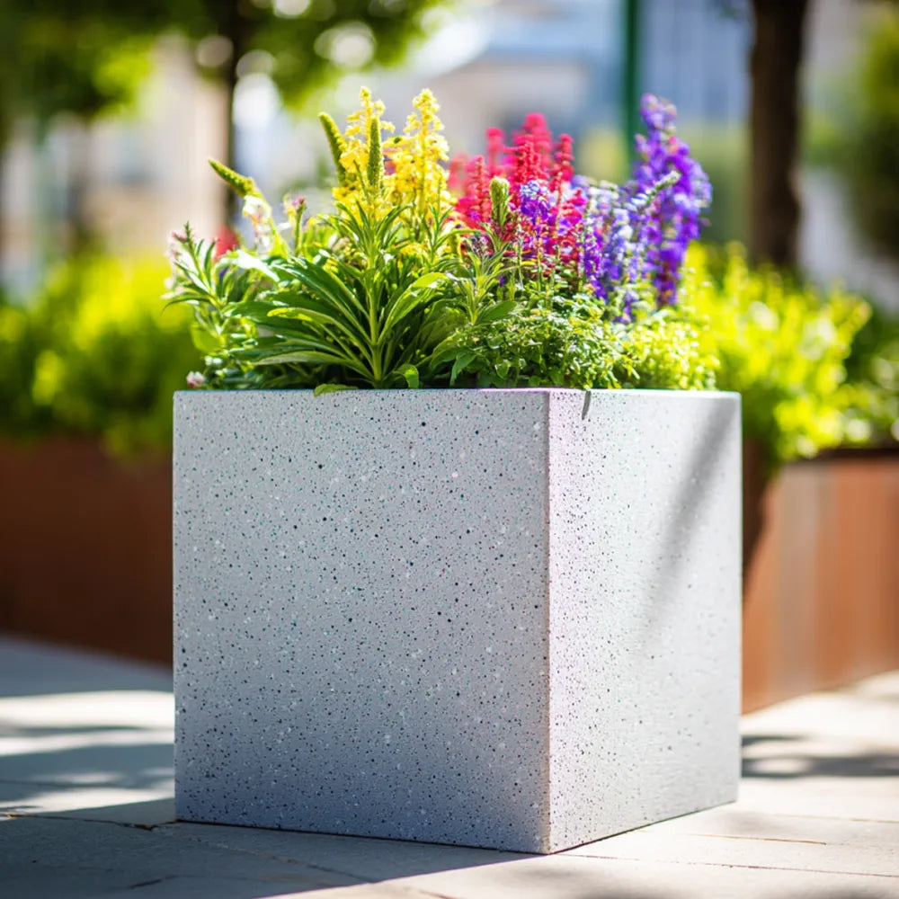 40cm Zinc Galvanised Greystone Effect Square Planter
