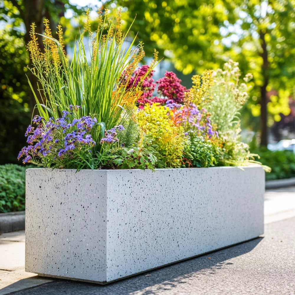 75cm Zinc White Stone Textured Trough Planter