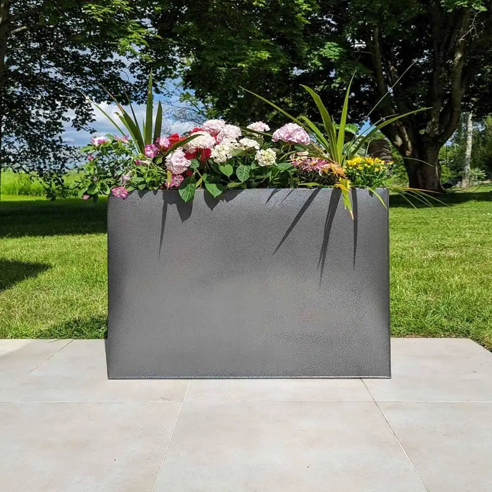 80cm Long Zinc Galvanised Silver & Black Textured 60cm Tall Trough Planter