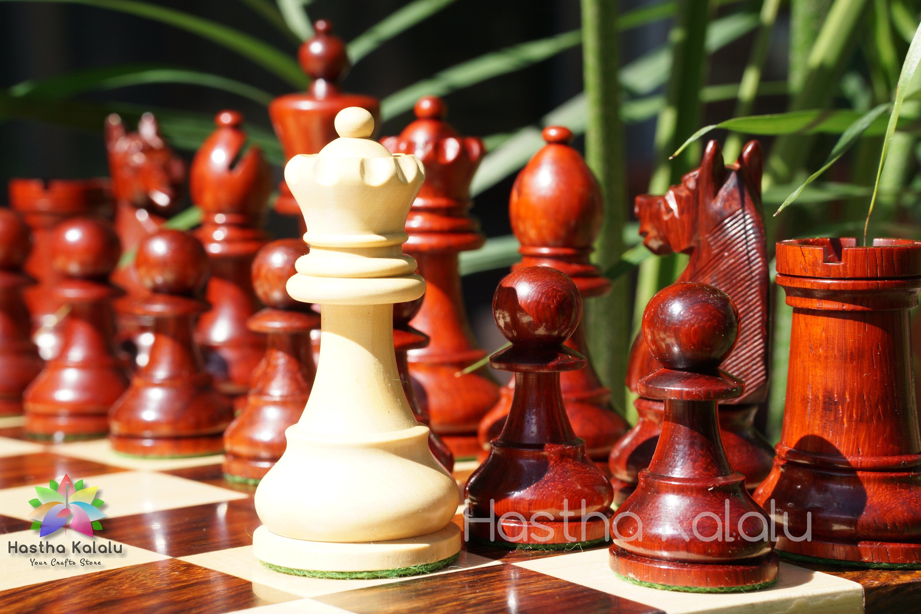 Unique Chess Set With Pieces Ambrosia Maple and Dark Walnut 