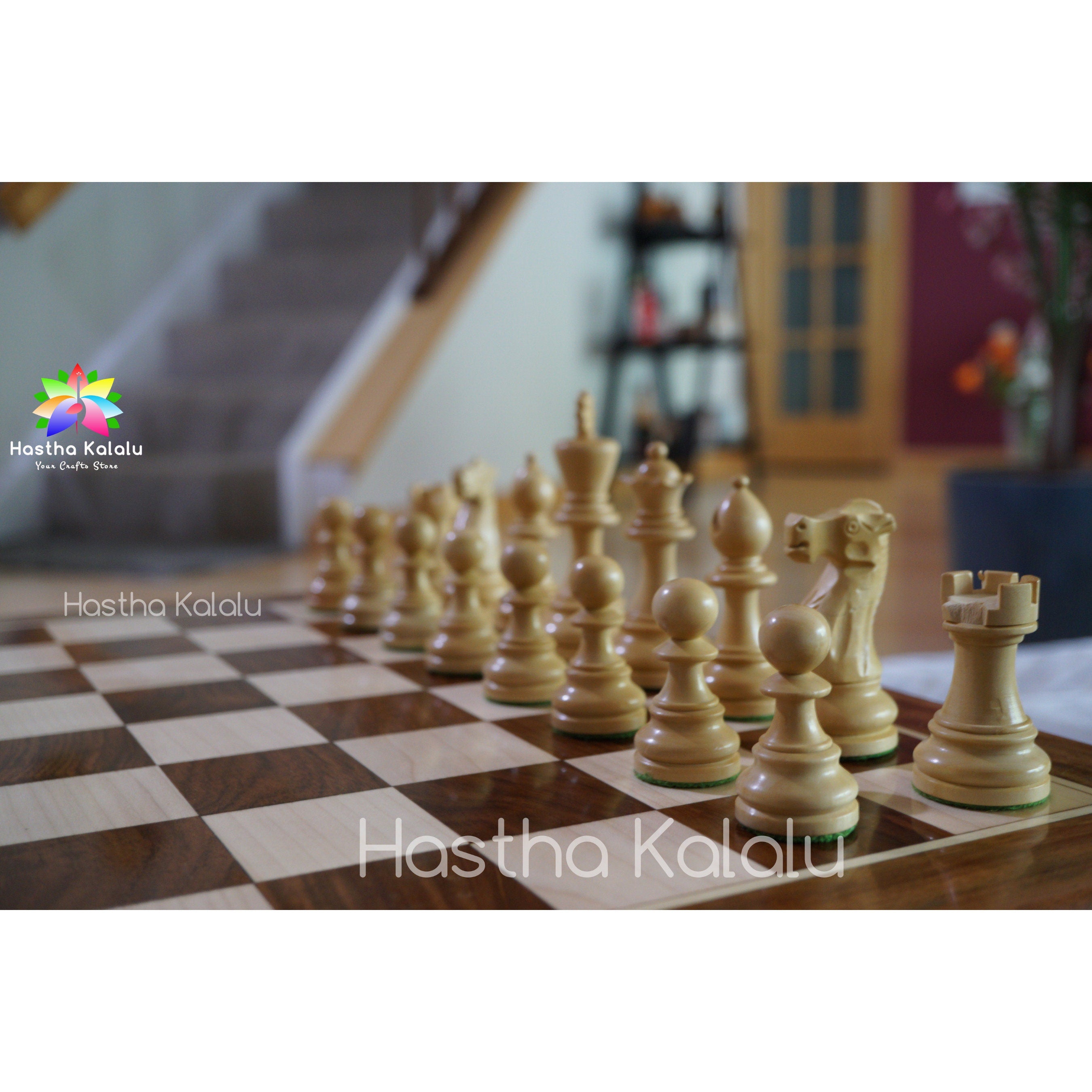 Combo of Knight & Pawns Chess Pieces in Box Wood - 4.52 Knight.