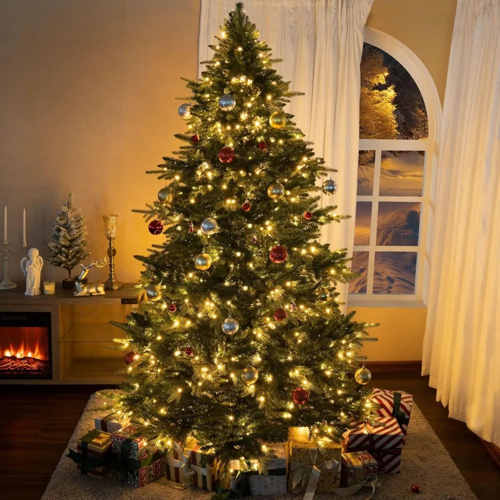 Prelit 6.5 ft Christmas Tree - Realistic Artificial Tree with 2595 Branch Tips & 600 Warm Lights, Perfect Holiday Decor