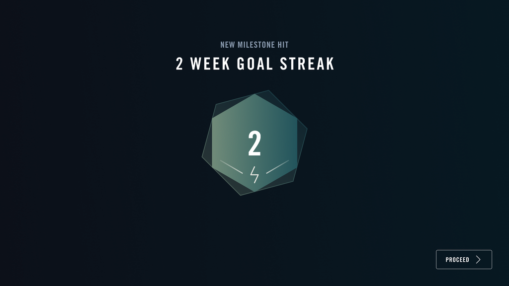 New Milestone Hit: 2 Week Goal Streak and Milestone Badge