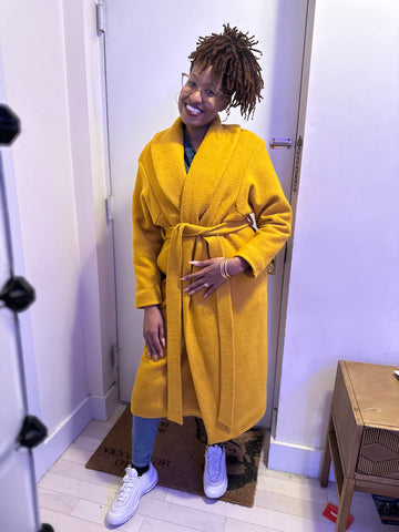 Conversation piece coat, mustard, winter