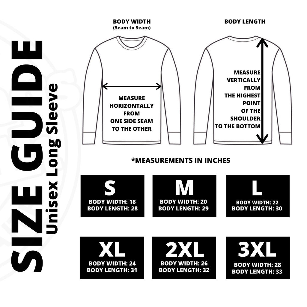 Christian Unisex Long Sleeve - Size Guide