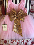 Big Gold Bow Pink Birthday Dress