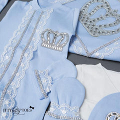 Blue Prince Layette Set - itty bitty toes www.ittybittytoes.com