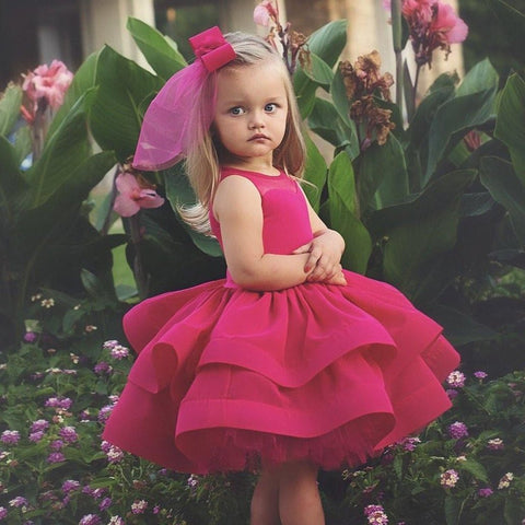 Toy Balloon Kids Fuchsia Pink High-Low Girls Party Wear Dress - StarAndDaisy