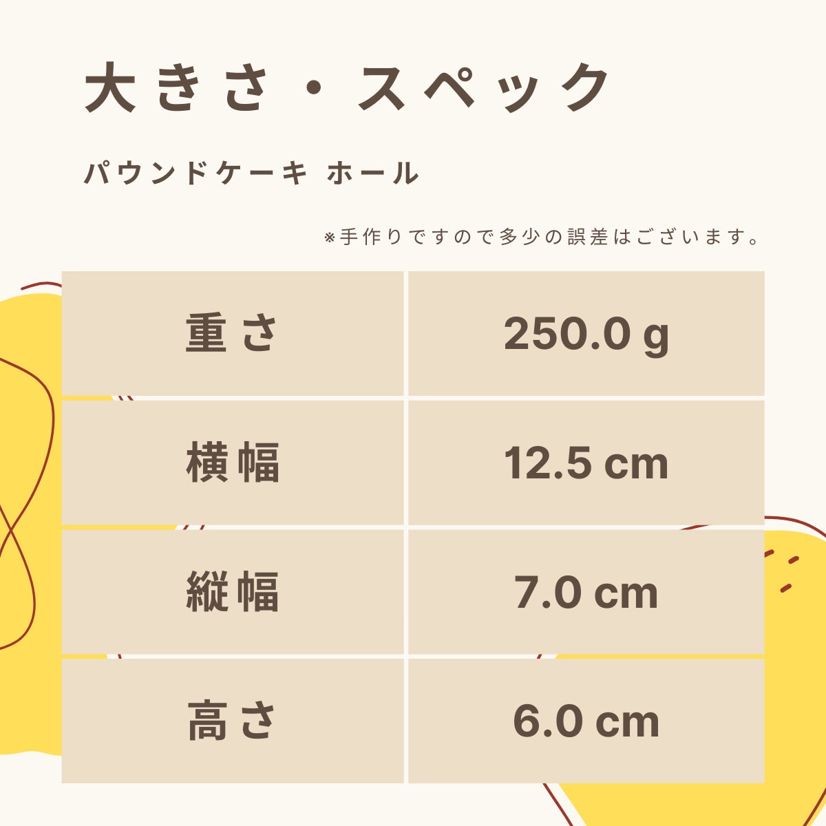 パウンドケーキの大きさ・スペック