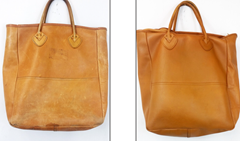 Leather purse - before and after conditioning