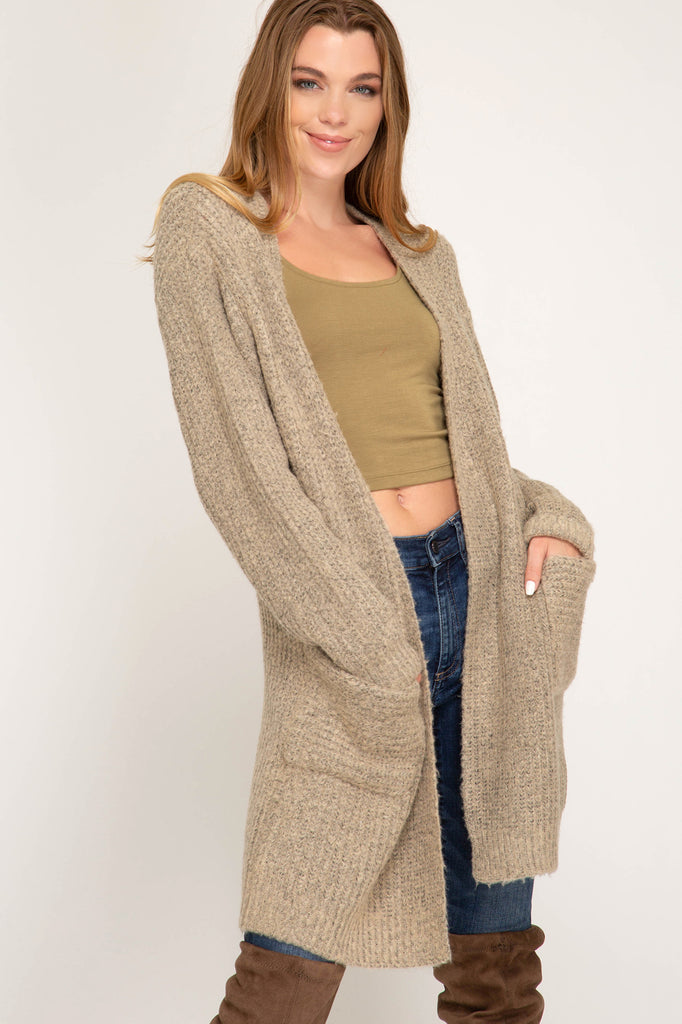 Long sleeve open front cardigan with pocket