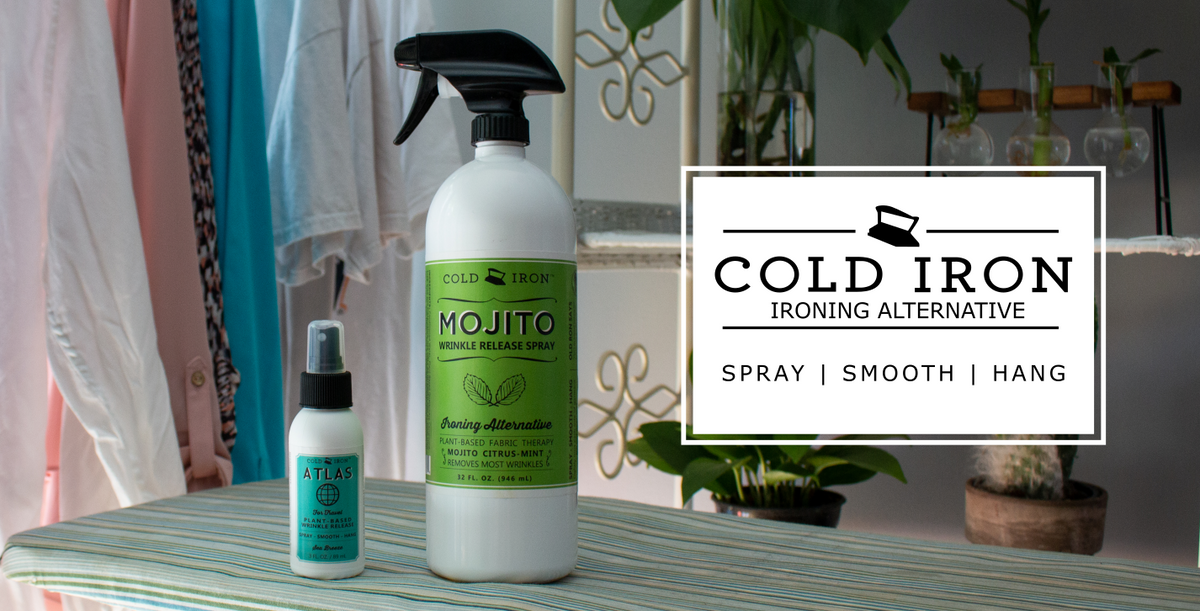 Cold Iron Wrinkle Release Spray for Clothes. 32 fl oz. Mojito Citrus Mint.  Plant Based Ironing Alternative. Fast, Easy to Use. Spray, Smooth, Hang.  Award Winning Formula Saves you Time