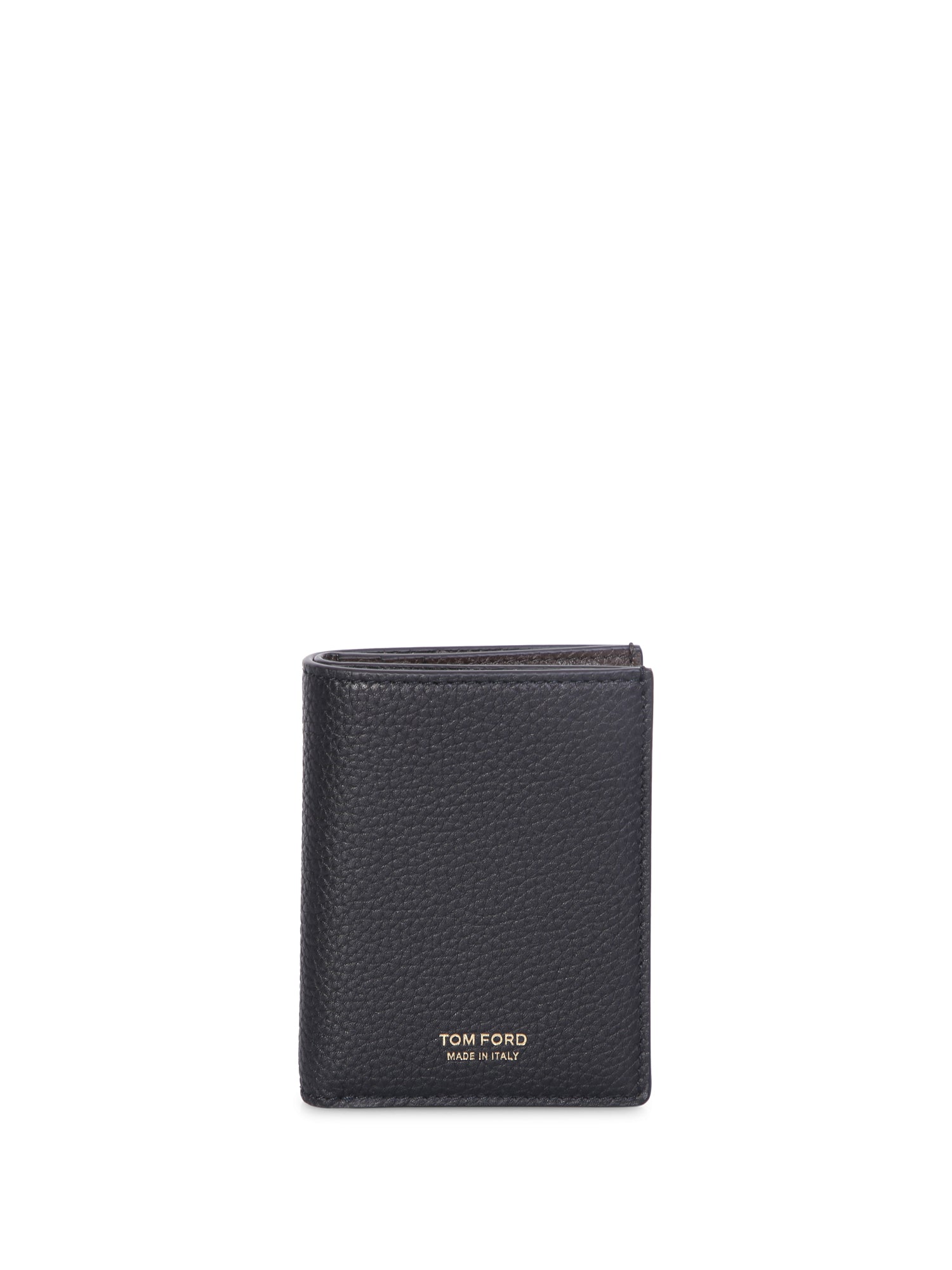 Black folding card holder in grained leather – DELL'OGLIO