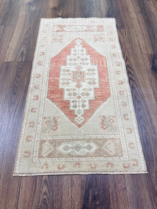 Hallway Rug, Colorful Rug, Hand knotted Rug, Antique Turkish Rug, Turkish  Area Rug, Vintage Area Rug, Small Area Rug, 1.5 x 3.1 Feet AG1895