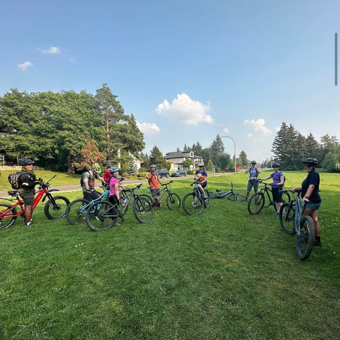 Group of mountain bikers from community event