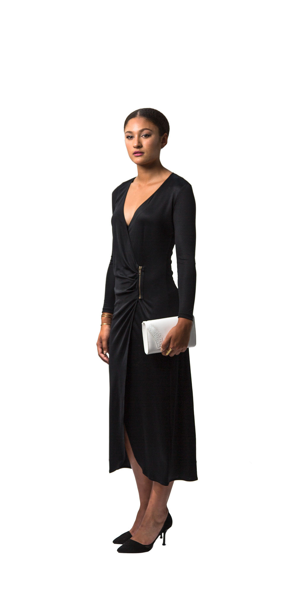 Long Silk Zip Wrap Dress