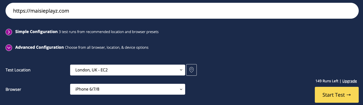 screen capture of url location and browser advanced options