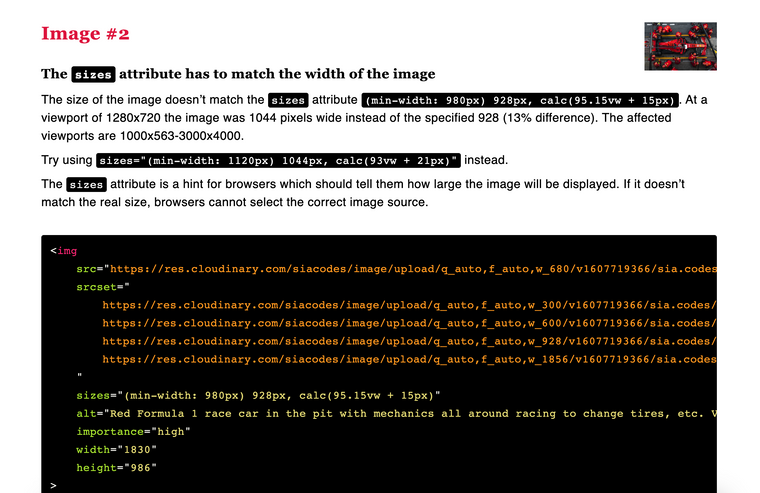 The size of the image doesn’t match the sizes attribute (min-width: 980px) 928px, calc(95.15vw + 15px). At a viewport of 1280x720 the image was 1044 pixels wide instead of the specified 928 (13% difference). The affected viewports are 1000x563-3000x4000. Try using sizes="(min-width: 1120px) 1044px, calc(93vw + 21px)" instead.