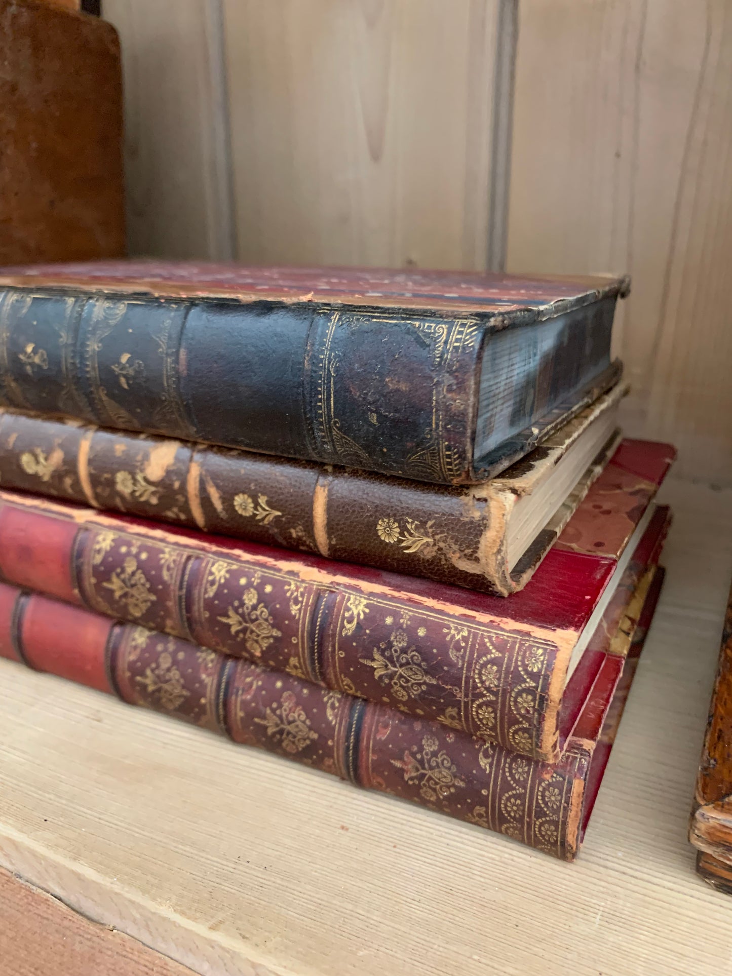 Antique 1800s leather book set