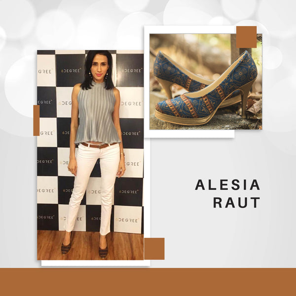 Alesia Raut in Mughal Blue Print Heels with Indian Art by kanvas