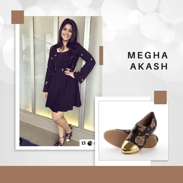 South Indian Actor Megha Akash in Bold Gold Oxfords by Kanvas