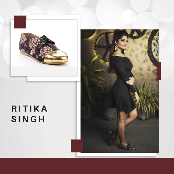 Super Star Ritika Singh in Bold Gold Oxfords for Women by Kanvas