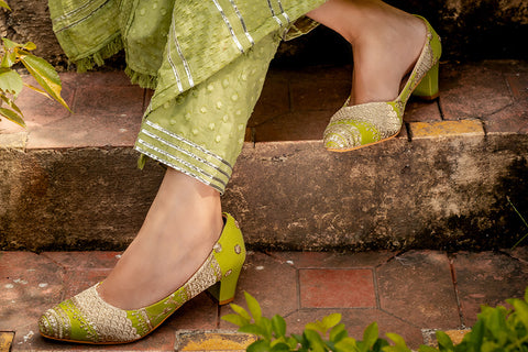 One of a kind lime green festive heels