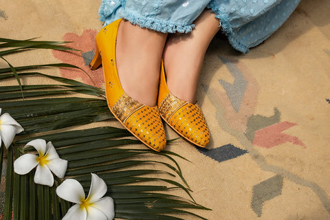 Yellow-Traditional-low-heel-pumps