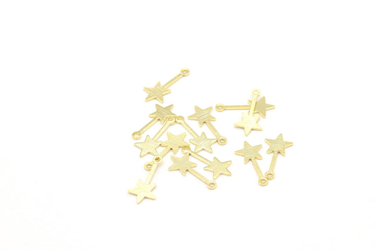 6 pcs 9x20mm Raw Brass Brushed Star Charms, Star Pendants, Raw