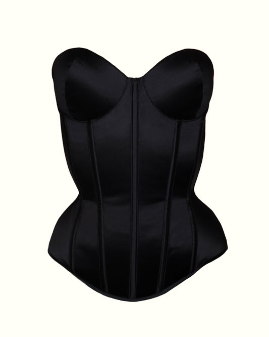 Ms. Martha Silk Underbust Cincher with Leather Busk and Stripes - Black/Pink