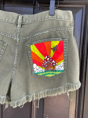 Size 28 (4) | Metamorphism | Painted We The Free People Green Denim Shorts - Drops of Jupiter Made