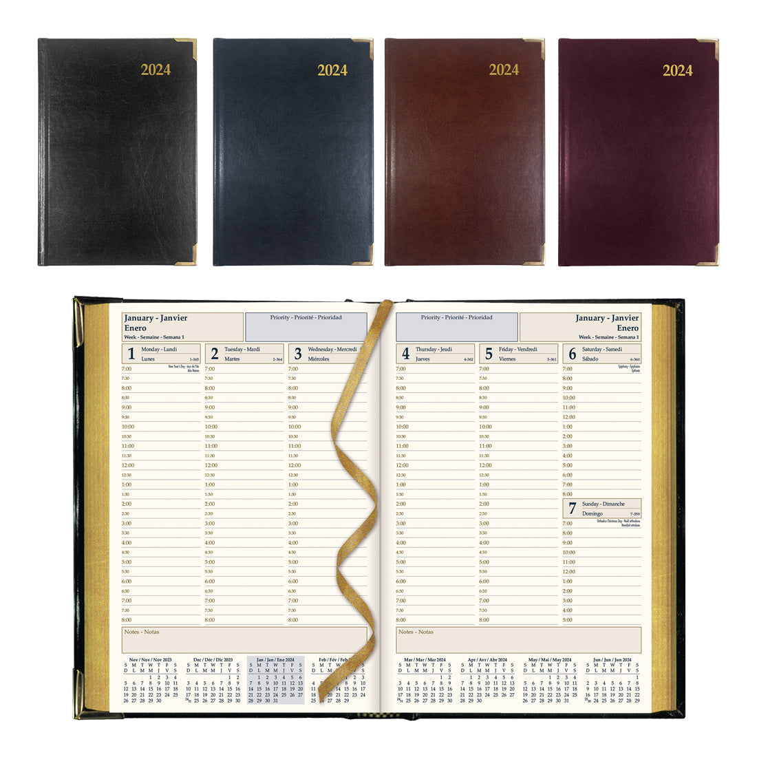 Executive Daily Planner 2024, Assorted colours | Brownline