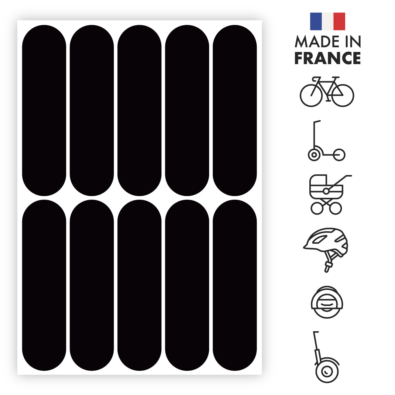 Kit 4 bandes stickers standard rétro réfléchissants casque moto REFLECTIVE  NOIR