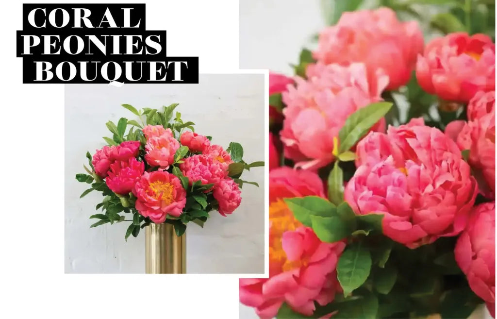 coral peonies bouquet by Fig & Bloom