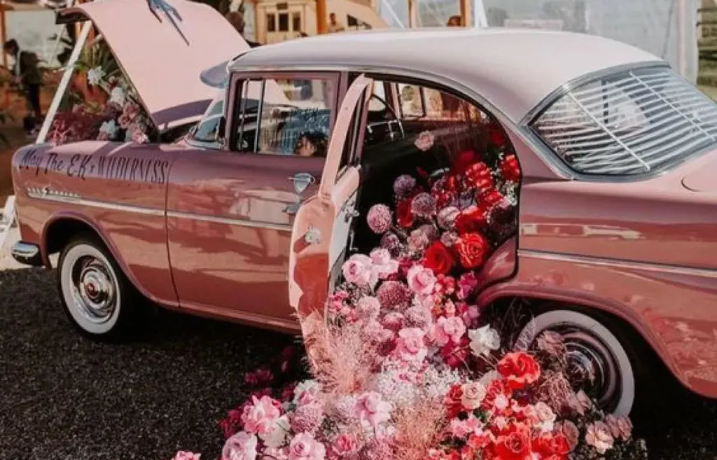 roses coming out of a car