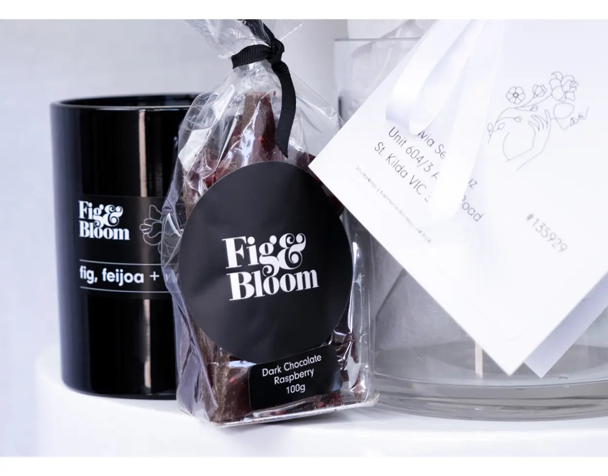 candle and chocolate from Fig & Bloom