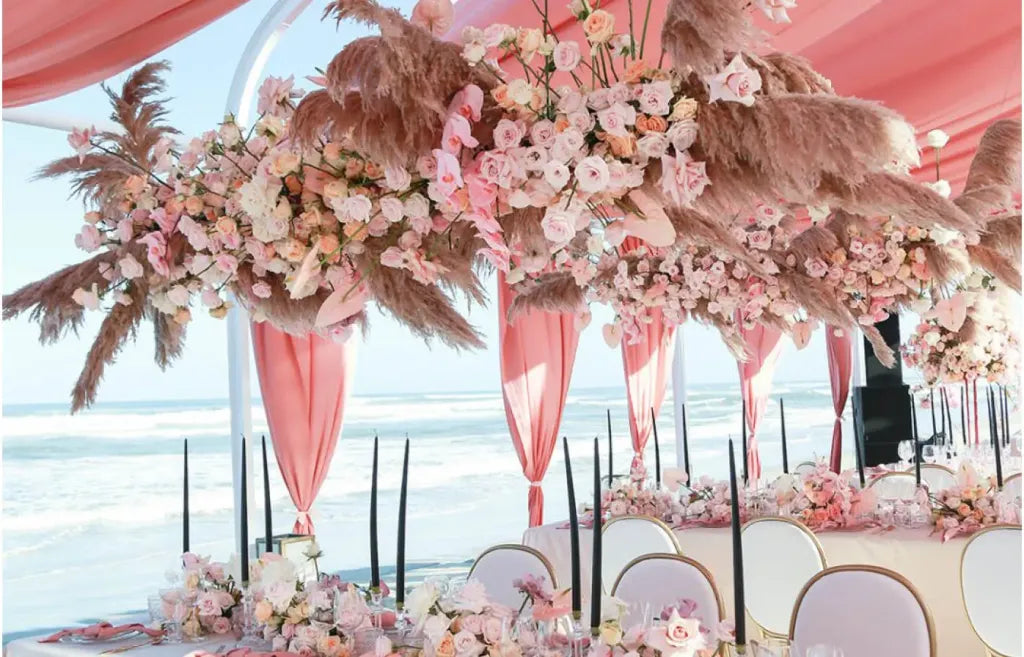 pink floral installation