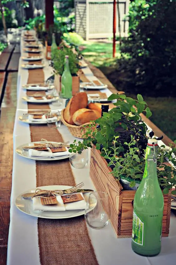 wedding table decorations potted herbs