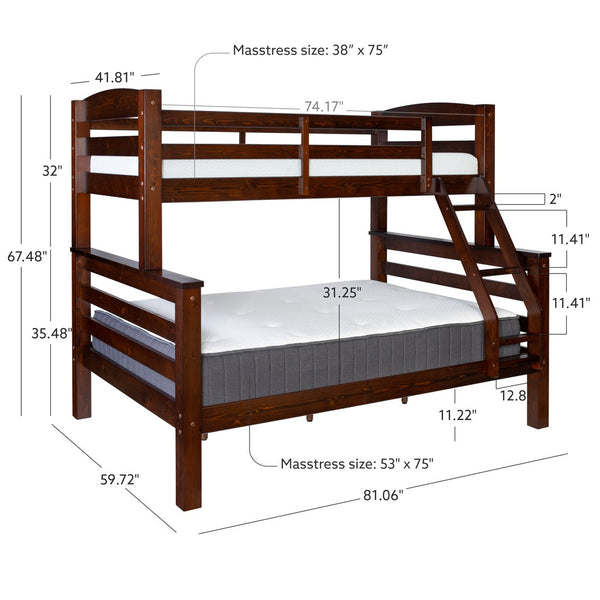 Levi Twin over Full Bunk Bed in Espresso-measurements