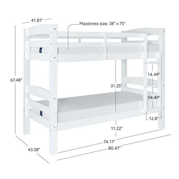 Levi Twin over Twin Bunk Bed in White-measurements