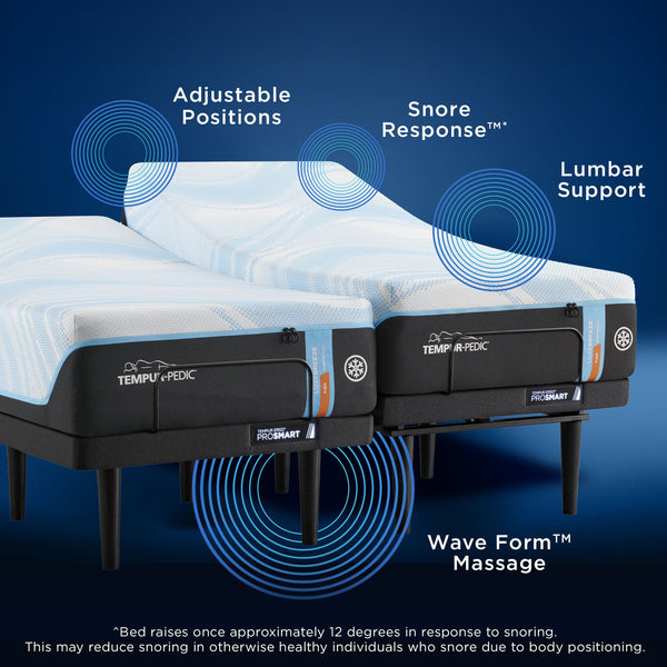 Tempur-Pedic Ergo ProSmart Adjustable Base Snore Response, Lumbar Support, and Wave Form Massage