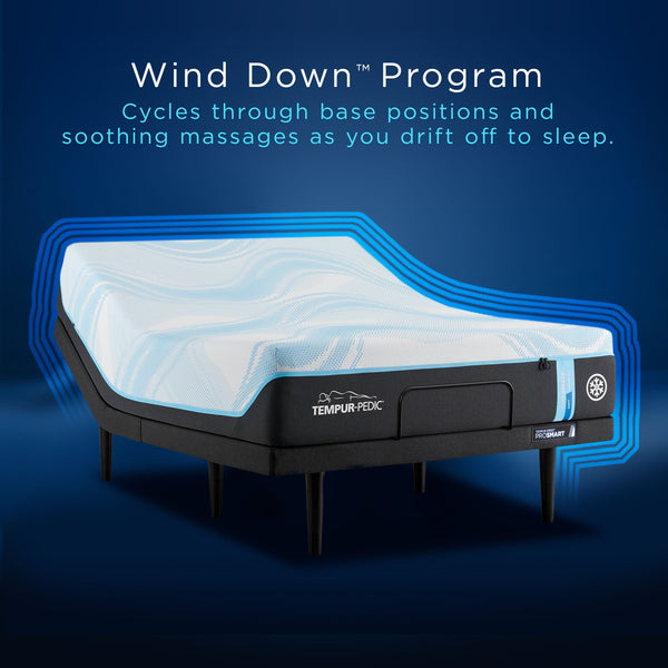 Tempur-Pedic Ergo ProSmart Adjustable Base Window Down Program, cycles through base positions and soothing massages as you drift off to sleep